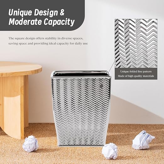 Silver Bathroom Trash Can, Stylish 1.32 Gallon/5 Liter Waste Basket for Living Decor, Bathroom, Office,Party,Room,Kitchen