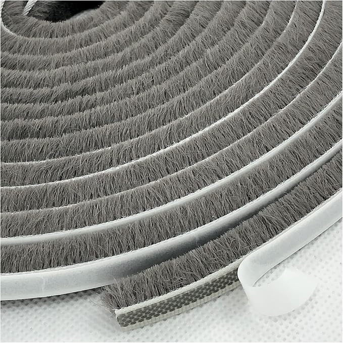 Weather Stripping Brush for Sliding Windows/Doors Frame Side,Pile Self Adhesive Weatherstrip Seal Strip Sealer Draft Stoppers (33ft x11/32 Backing x 11/32 Brush inch, Grey)