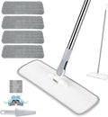 wlich Microfiber Floor Mop, 55" Extendable Flat Mop with 4 Reusable Pads | 360° Rotating Head, 4 Pads, 1 hook, 1 wall piece, and 1 scraper, Wet Dry Dust Mop for Bathroom Kitchen Floor,Ceramic Tiles