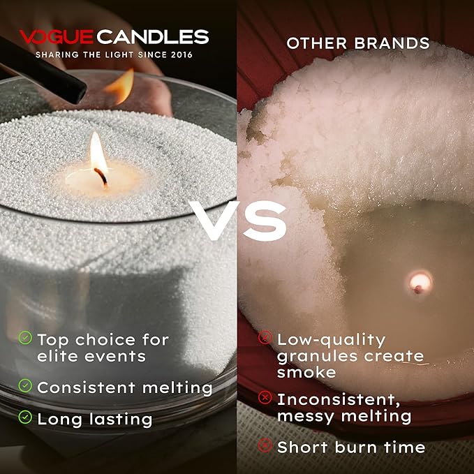 Vogue Candles 5LB Candle Sand with 50 Wicks | Bulk Refillable Plant-Based Granules for Custom Candle Making | Unscented, Clean Burn, Smoke-Free, Vegan Candle Refill Kit- Red