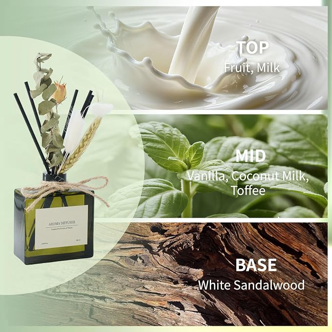 Reed Diffuser, 6 oz Vanilla Cream Scent Diffuser with 7 Sticks, 90 Days Long Lasting Reed diffusers for Home, Elegant Fragrance for Bathroom Bedroom Office Decor, Air Fresh