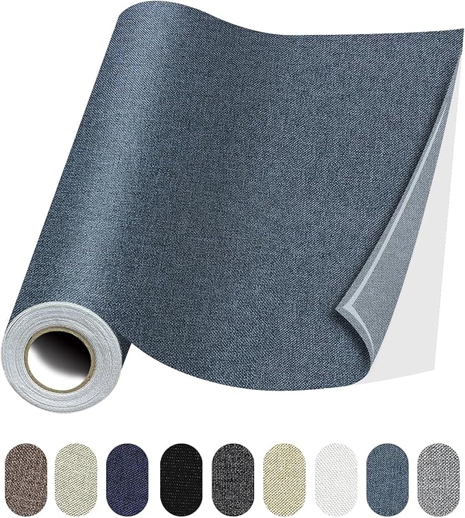 Fabric Repair Patches, 17X158 Inch Linen Repair Tape Self-Adhesive Fabric Patches Durable, DIY Large Linen Tape for Sofa, Couches, Furniture, Chair, Clothing （17X158 Inch, Blue Grey）