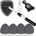 Qydipclin 7pcs Windshield Cleaner Tool Car Window Cleaning Wash Kit with 4 Reusable Microfiber Pads 1 Spray Bottle and Extendable Handle Auto Glass Wiper Kit, Gray