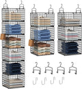 6 Tier Closet Hanging Organizer, Metal Closet Organizers and Storage with 4 Hanging Hooks 4 S-Hooks for Wardrobe Laundry Room, Wire Storage Shelf for Clothes Sweaters Pants (Black)