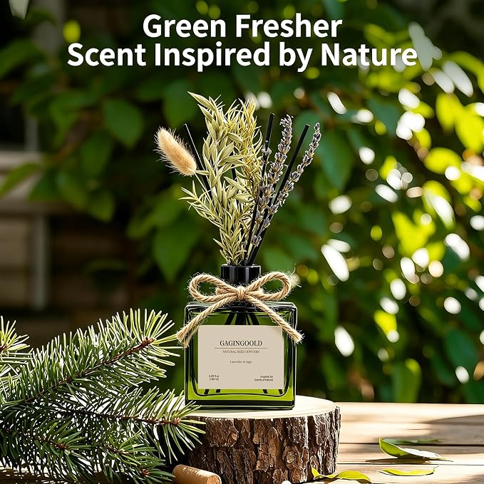 Reed Diffuser, 6.1 oz Lavender & Sage Scent Diffuser with Sticks & Dried Flowers, 120 Days Long Lasting diffusers for Home, Elegant Fragrance for Bathroom Bedroom Office Decor Air Fresh
