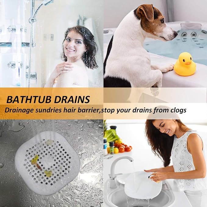 Hair Drain Catcher,Square Drain Cover for Shower Silicone Hair Stopper with Suction Cup,Easy to Install Suit for Bathroom,Bathtub,Kitchen 2 Pack (Grey White) | Drainer Cover Silicone Hair Stopper with Suction Cups,Protector Accessories,Easy to Install ...