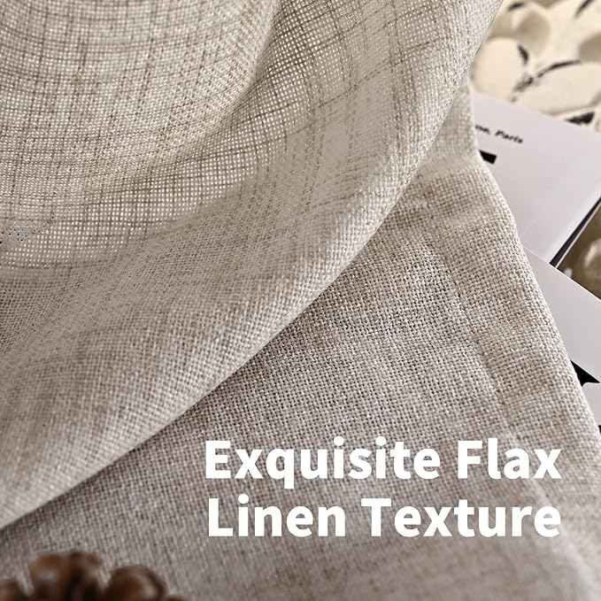 YoungsTex Short Linen Curtains 40 Inch Length for Cafe Kitchen Window Over Sink, Semi Sheer Drapes Light Filtering with Rod Pocket Back Tab for Bathroom, 42 X 40 Inch, 2 Panels
