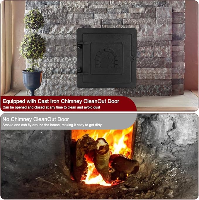 Hiorucet Cast Iron Door Fireplace Chimney Cleanout Door for Indoor Outdoor Wall Chimney, 8 by 8 Inch Fireplace Ash Dump Door, Comes with Screws for Easy Closure, Isolating Smoke and Dust
