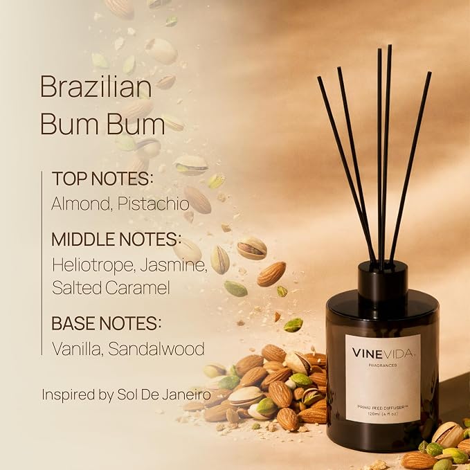 VINEVIDA | Brazilian Summer | Reed Diffuser for Home & Bathroom | Long-Lasting Scent Sticks Set | Oil Stick Diffuser | Bathroom Scent