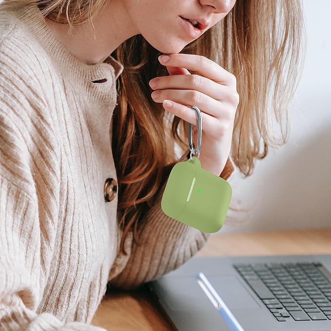 for AirPods Case Cover, Come with Cleaner Kit, Soft Silicone Protective Cover with Buckle, Compatible with Apple AirPods 2nd 1st Generation Charging Case, Front LED Visible, Matcha Green