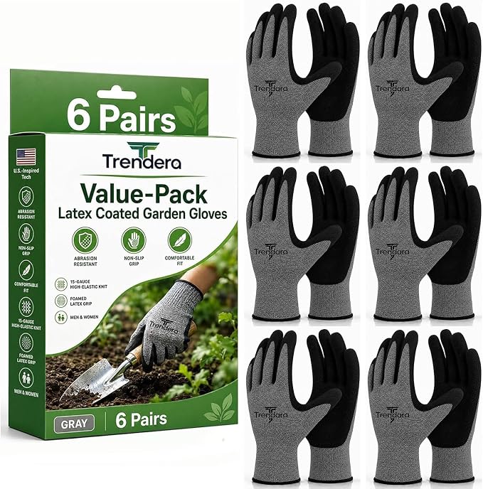6 Pairs Gardening Gloves for Men & Women, Foam Latex Coated Work Gloves with Durable Non-Slip Grip, Breathable Stretch Garden Gloves for Landscaping, Yard Work & Outdoor Maintenance
