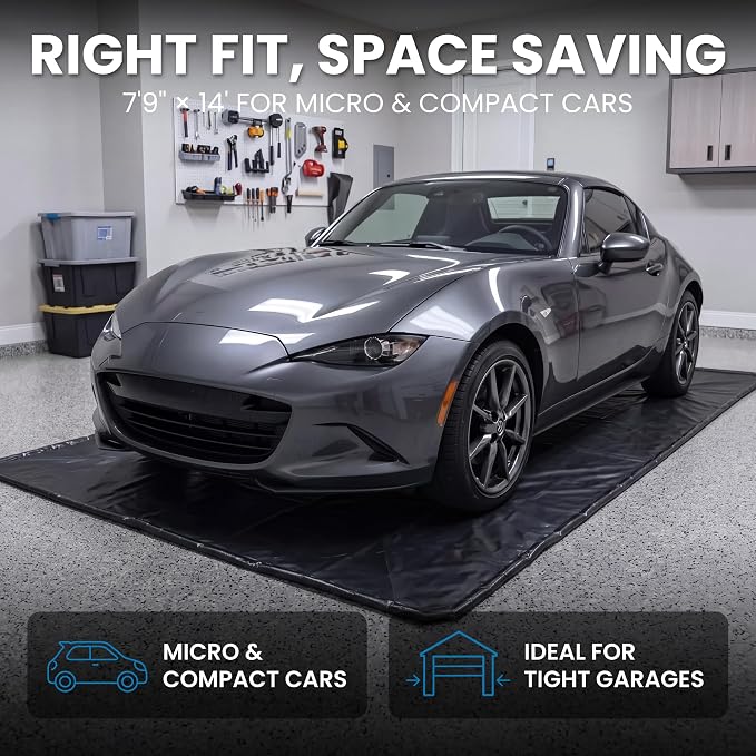 7'9" x 14' Garage Floor Mat, 610GSM PVC Containment Mat for Cars | Heavy-Duty, 1.2in Raised Edges, Waterproof Garage Protection, Non-Slip Design, Easy Hose Clean, Kit with Squeegee