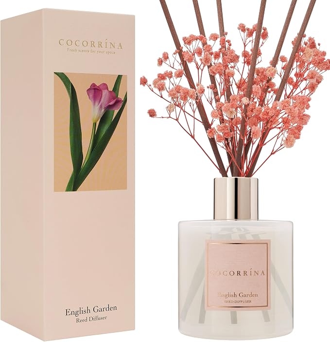Reed Diffuser - English Garden Scented Diffuser with 8 Sticks Home Fragrance Reed Diffuser for Bathroom Shelf Decor