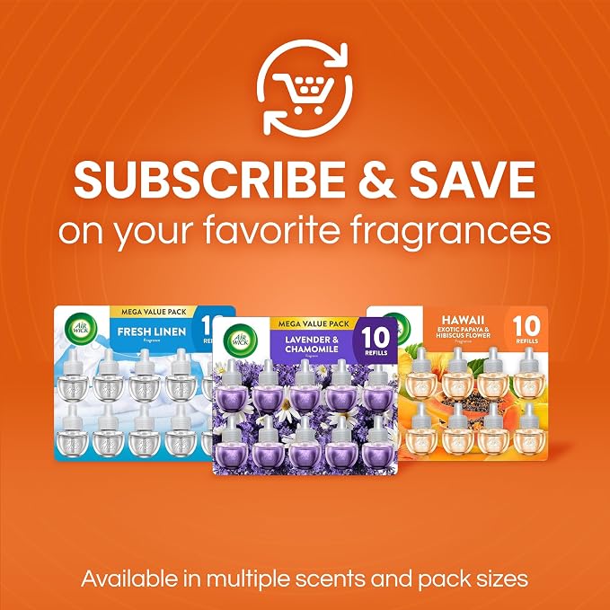 Air Wick Plug-In Scented Oil Refills, 10 Count, Hawaii Exotic Papaya and Hibiscus Flower, Air Freshener, Essential Oils, Eco Friendly