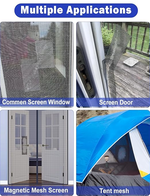 Wohohoho Window Screen Repair Tape, 2 in X 20 FT (240IN) Black Screen Patch Repair Kit, 3-Layer Strong Adhesive Invisible Screen Tape Mesh Repair for Windows, Doors Garage Mosquito Net Magnetic Screen