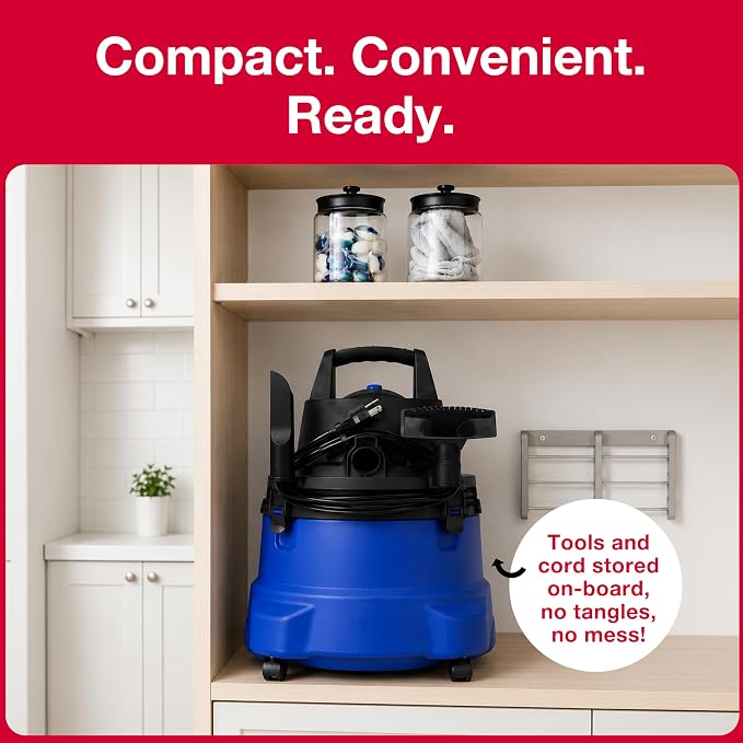 Koblenz WD-5 L2 Wet Dry Vacuum Cleaner, Blower, Shop Vac 3.5 PHP, 5 Gallon | 3-in-1 Suction & Blower, Swivel Casters, Twist-N-Lock Hose, Large Vacuum Cleaners for Home, Workshop, Car, Blue/Black