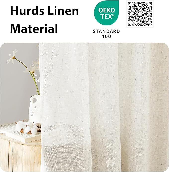 NICETOWN Front Door Curtain - Soft Beige Linen Weave Pattern Door Shade for Windows Light Filtering Rod Pocket French Window Cover for Entryway/Garage with Tieback, 1 Panel, 26" W x 40" L