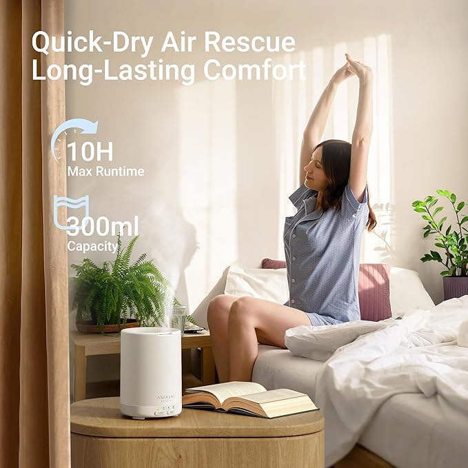 ASAKUKI Essential Oil Diffuser for Home 300 ml Quiet | Automatic Shut-Off, Aromatherapy Diffuser, 7 LED Lights for Living Room, Kitchen, Bedroom, Hotel - Pure White
