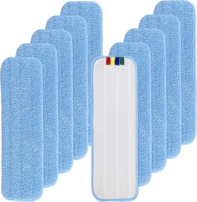 Replacement Microfiber Pad Fit for Rubbermaid Commercial 18 Inch Mop Head - 10 Pack Update Wrapping Wet & Dry Commercial Cleaning Reusable Refills Fit for Any Microfiber Flat Mop System 18"