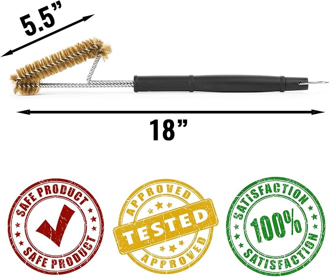Brass Grill Brush – Safe BBQ Brush for Outdoor Cooking – Heavy-Duty Soft Bristle Grill Cleaning Tool for Porcelain & Ceramic Grates | Softer Than Steel | Designed for Porcelain and Ceramic Grates