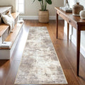 IOHOUZE Abstract Runner Rug 2x8 Ft Washable Runners for Hallways, Non Slip Kitchen Runner Printed Faux Wool Entryway Runner Indoor, Modern Abstract Floor Carpet for Hall Kitchen Bedroom, Beige Brown
