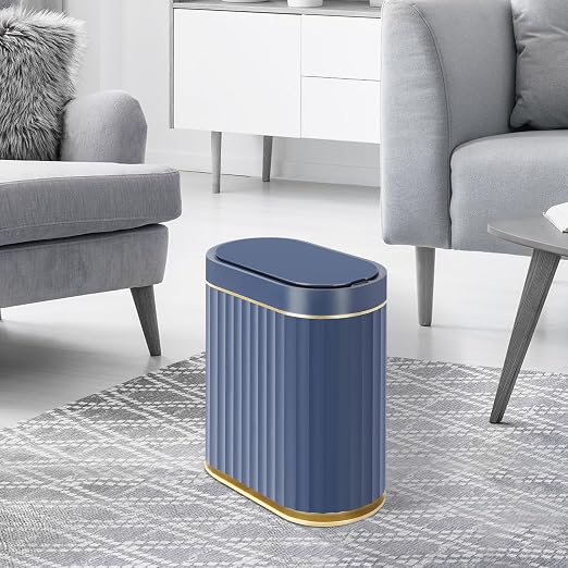 ELPHECO 2 Gallon Sensor Trash Can - IPX5 Waterproof Motion Sensor Trash Can, Automatic Bathroom Trash Bin, Slim Garbage Can for Bathroom, Office, Bedroom, Kitchen, Midnight Blue Gold