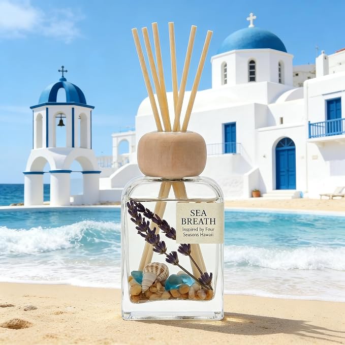 Sea Salt Reed Diffuser, 3.38 Fl Oz | Fresh Ocean Breeze Coastal Decor&Air Fresheners,Lasts for 12 Weeks for Home&Office;Gift-ready