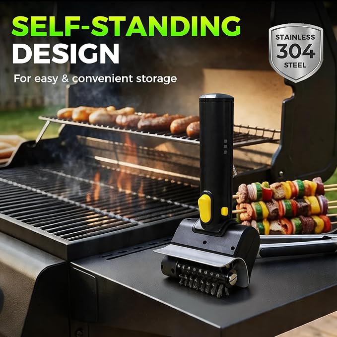 Electric Grill Brush, Cordless Automatic BBQ Power Cleaner | 100 Min Runtime, 304 Stainless Steel Bristles, Removable head, 1100 RPM High-Speed Motor