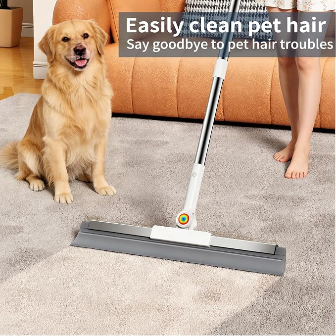Floor Squeegee for Concrete Floor, Squeegee for Floor with 180° Rotating Head & 63" Long Handle, Garage Squeegee Broom for Epoxy Floor, Pet Hair, Water Removal, Bathroom Tile, Shower Glass, Carpet