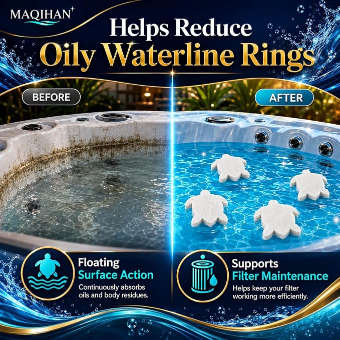 MAQIHAN 30 Pack Hot Tub Sponge - Pool Sponge Oil Absorber Pool Oil Absorbing Sponge Floating Turtle Scum Sponge Filter Cleaner for Above Ground Pool Inflatable Hot Tub, Swimming Pool & Spa Accessories