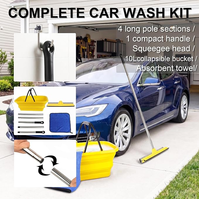 Car Wash Kit with 10 L Bucket, 56-Inch Windshield Squeegee | Squeegee & 10L Bucket