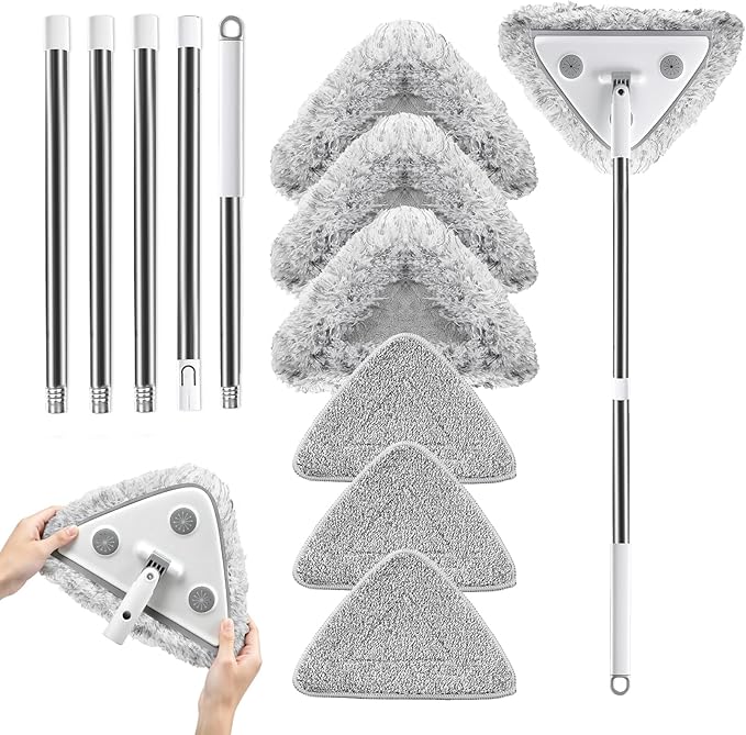 MUEE Window Squeegee with 78" Extension Pole, High Reach Window Cleaner | 78" Long Handle for Ladder-Free Cleaning, 180° Swivel Head, 6 Washable Reusable Microfiber Pads for Windows, Walls & Ceilings