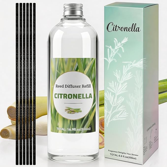 STRN Citronella Reed Diffuser Oil Refill, Scented Diffuser with Stick 200ML | Summer Long-Lasting Fragrance for Living Room, Bedroom, Office, Home Décor