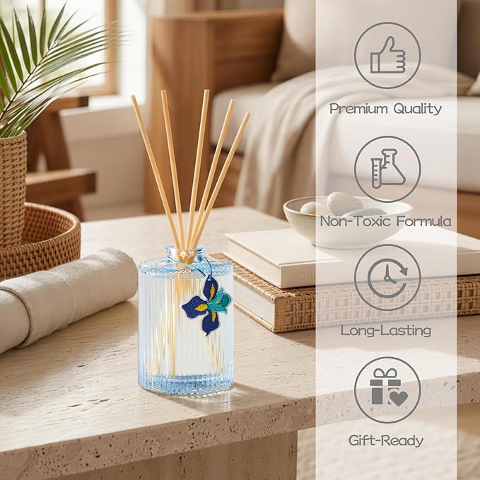 Reed Diffuser, Blue Iris Scent Flower Diffuser, 6.09 fl oz | 8 Reeds, Long-Lasting Home Fragrance, Bathroom Bedroom Shelf Decor & Gifts