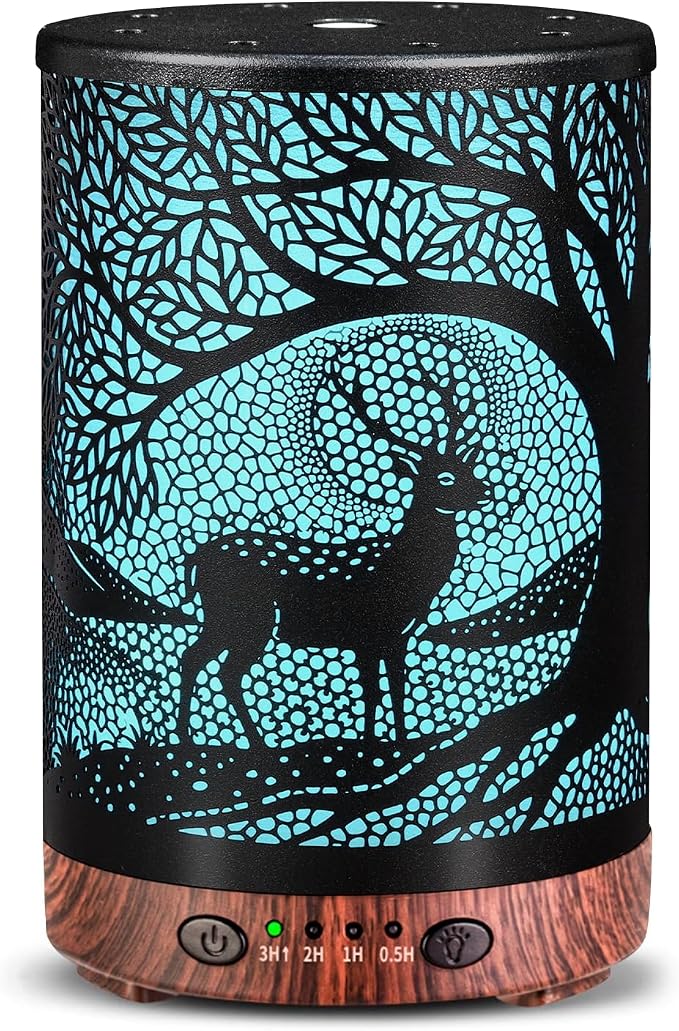 Essential Oil Diffuser, 120 ml Aromatherapy Diffuser with 7 Color Lights, Auto Shut-Off and 4 Timer Settings, Ultrasonic Cool Mist Diffuser for Home Room Office (Twilight Deer)