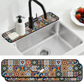 2 Pcs Kitchen Sink Splash Guard Faucet Mats Colored Bohemian Tiles Pattern Faucet Mat for Sinks Absorbing Drying Mat for Kitchen Bathroom, 23.6x5.5inch