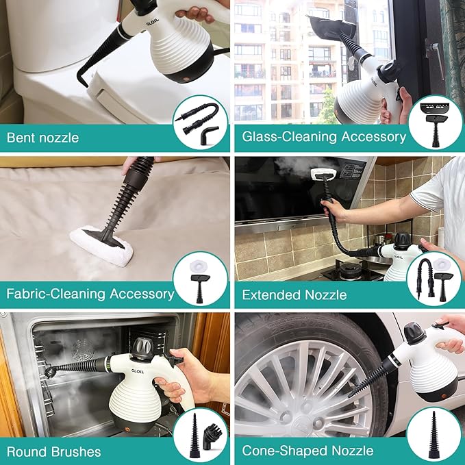 Handheld Steam Cleaner, Steamer for Cleaning, Multipurpose Portable Steam Cleaners for Home Use with Safety Lock and 10 Accessory Kit to Remove Grime, Grease, and More, Save Time and Effort