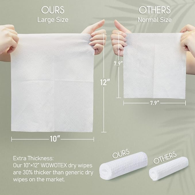 Christmas Style WOWOTEX Disposable Face Towels 120 Count Large Dry Wipes | 10"×12", Extra Thick Soft and Sensitive Skin friendly, Clean Facial Towels for Skincare, Makeup Removal and Facial Cleansing