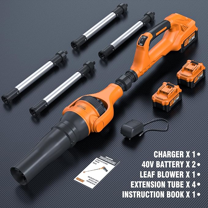 Alloyman Roof Gutter Cleaning from The Ground,40V Cordless Leaf Blowers | 55" extension pole, brushless motor,580CFM/180MPH,270° nozzle clean roof gutters safely from the ground with 2 batteries