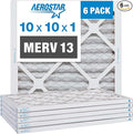 Aerostar 10x10x1 MERV 13-6 Count - Pleated Furnace & Air Conditioner Filters - Removes Bacteria, Dust, Cold & Flu Germs, Lint, Mold, Pet Dander, Allergy-Causing Pollen, Smog, Smoke & Viruses
