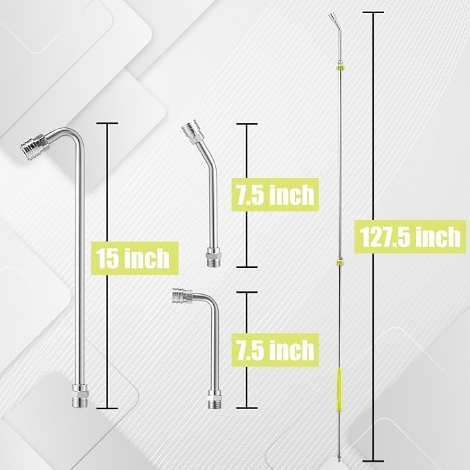 FIXFANS Pressure Washer Extension Wand, 120" Power Washer wand Replacement | Stainless Steel Pressure Washer Lance with Gutter Cleaner Attachment 30°/90°/120° Curved Rods, 5 Nozzles, 1/4” Quick Connect