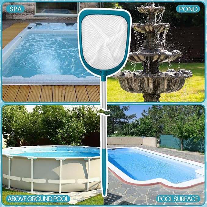 POOLWHALE Pool Skimmer Net with Adjustable 48" Aluminum Pole, Fine Mesh Medium-Depth Net for Above Ground Pools, Ponds, Hot Tubs, Spas and Fountains for Leaf and Debris Removal