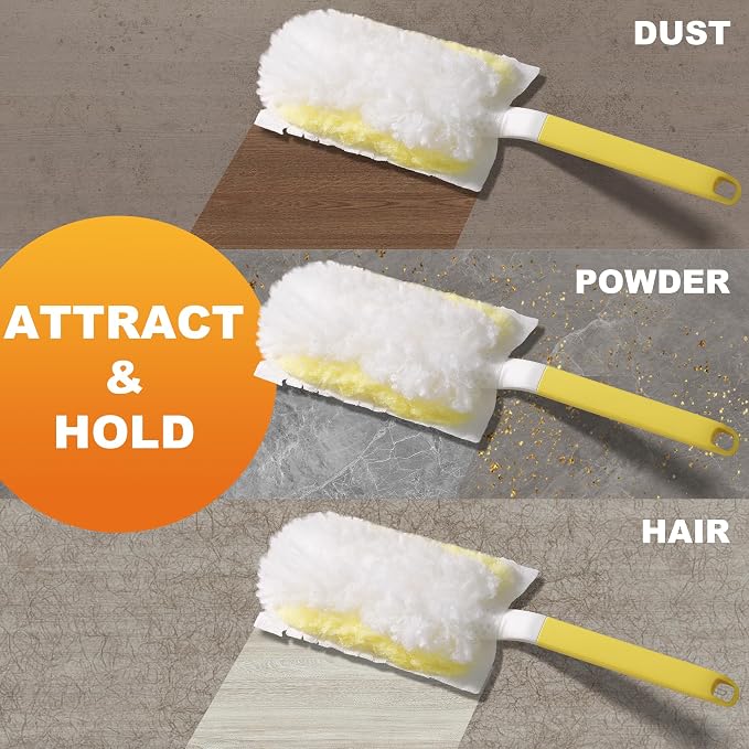 JOYMOOP Disposable Electrostatic Duster for Cleaning, with 2 Handles & 24 Ct Yellow Heavy Duty Refills for Swiffer Feather Duster, Household Cleaning Tool for Electronics, Dusting Furniture, Blinds