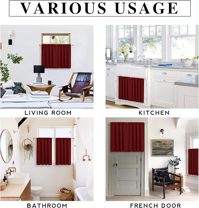 RYB HOME RV Camper Door Window Curtains -Blackout Privacy Curtains & Drapes for Bathroom Bedroom Kitchen Portable Travel Trailer Small Window Decor, W 34 x L 24, Burgundy Red, 2 Panels