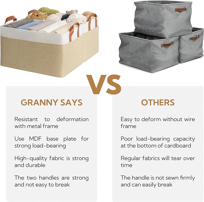 GRANNY SAYS Storage Baskets for Shelves, Closet Organizer Bins, Clothes Storage Bins with Metal Frame, Extra Large Baskets for Organizing and Storage, Collapsible, Khaki, 2-Pack