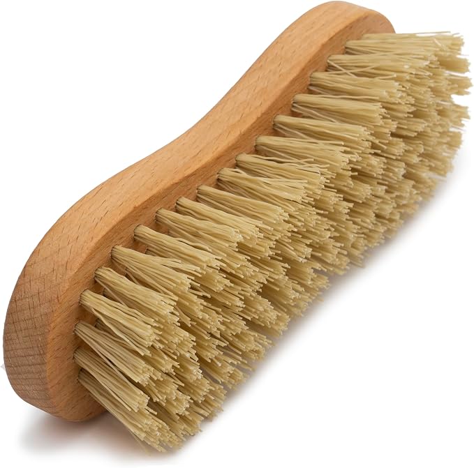 KONEX Nylon Fiber Economy Utility Cleaning Hand Brush | Heavy Duty Hand-Held Scrub Brush Stiff Bristles | Wooden Body, Ideal Scrub Brushes for Cleaning (Peanut Shaped) (Pack of 2)