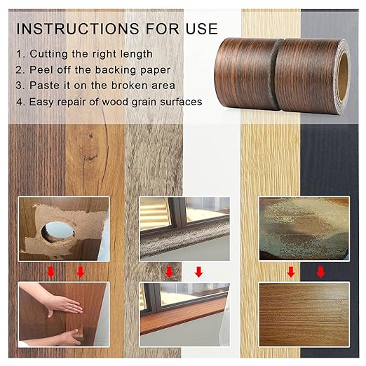 BOMEI PACK Wood Grain Repair Tape,Self Adhesive Repair Patch for Furniture, Floors, Cabinets, Windows, Doors, RV, Home Decor and DIY Projects (2, Walnut)