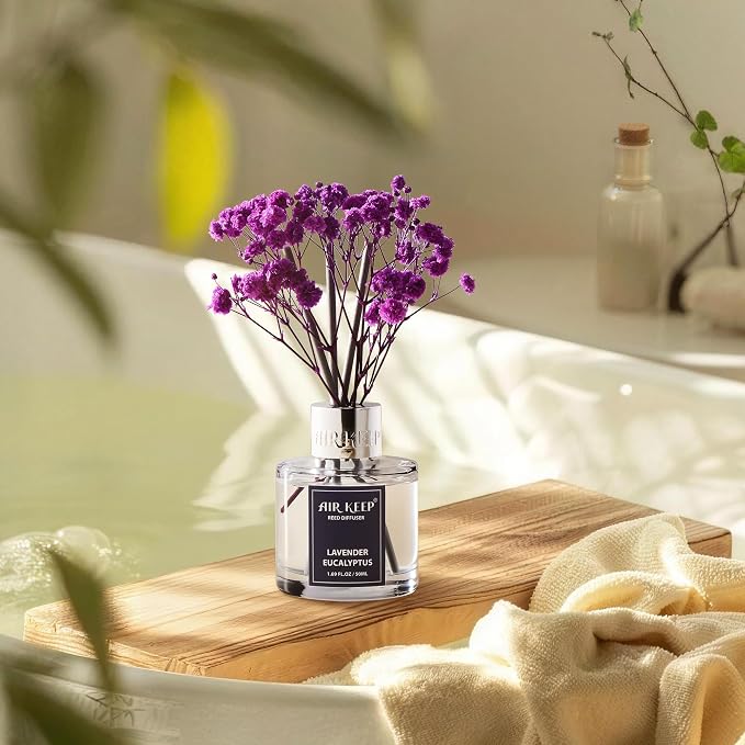 Reed Diffuser Set,1.69 fl oz (50 ml) - Lavender Eucalyptus Oil Diffusers with 8 Reed Sticks,Home Fragrance Reed Diffuser for Bathroom Shelf Decor