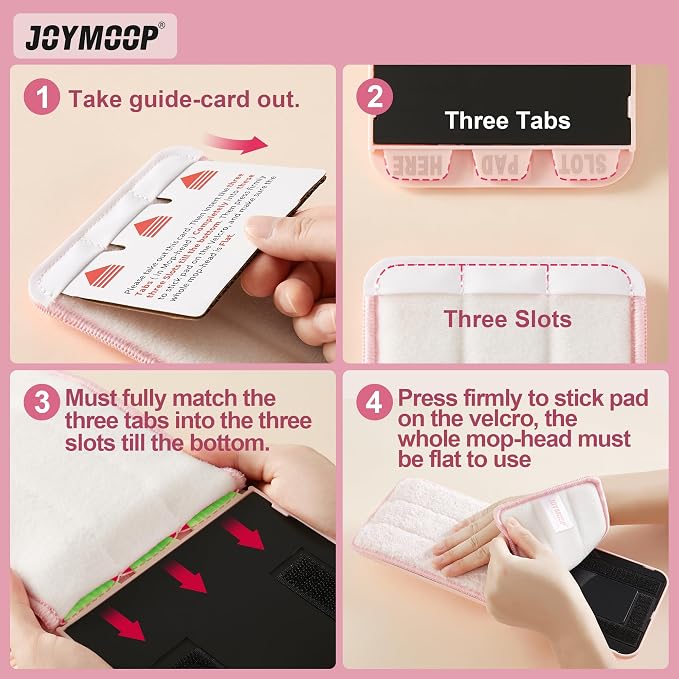 JOYMOOP Flat Mop, Microfiber Cleaning Pad for Floor Cleaning, 60" Long Handle with Flexible Mop Head, Pink