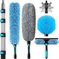 COVERONICS 25FT High Duster Cleaning Tools with 5-20FT Extension Poles | Reusable Fan Duster Cleaning Kits with Ceiling Fan Cleaner Duster, Window Squeegee, Microfiber Feather Duster & Cobweb Duster